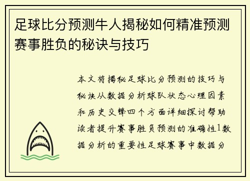 足球比分预测牛人揭秘如何精准预测赛事胜负的秘诀与技巧