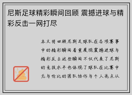 尼斯足球精彩瞬间回顾 震撼进球与精彩反击一网打尽