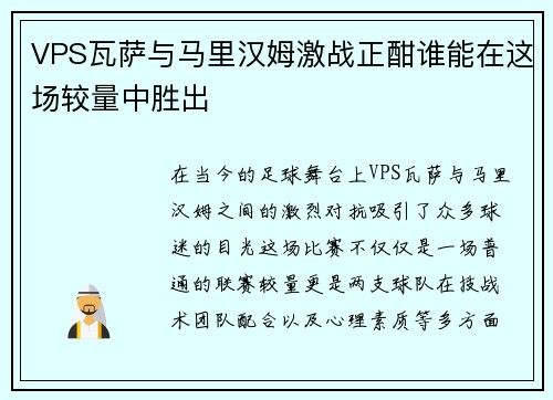 VPS瓦萨与马里汉姆激战正酣谁能在这场较量中胜出