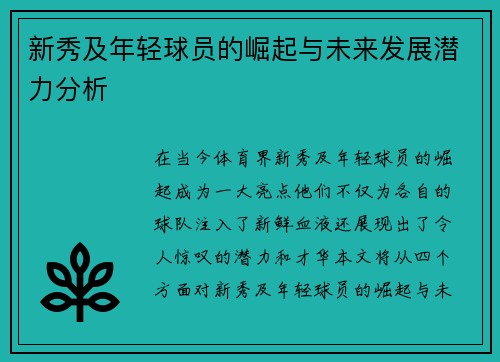 新秀及年轻球员的崛起与未来发展潜力分析