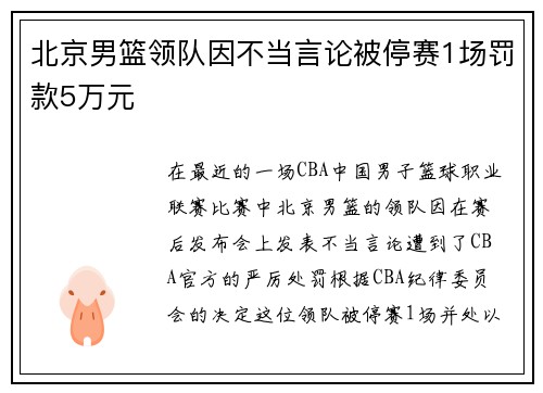 北京男篮领队因不当言论被停赛1场罚款5万元