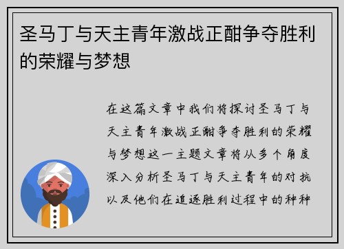 圣马丁与天主青年激战正酣争夺胜利的荣耀与梦想